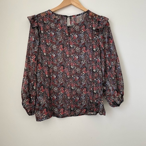 Anthropologie W5 Sheer Floral Blouse Black Small - Picture 8 of 10